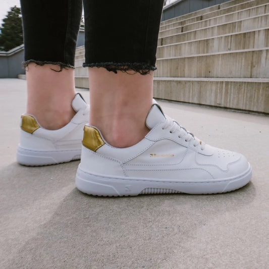 Barefoot shoe Sneaker Zing - White &amp; Gold - Leather 