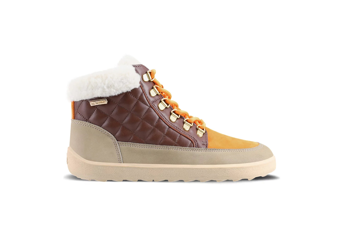 Barfußschuhe Stiefel Olivia - Taupe, Dark Brown & Orange