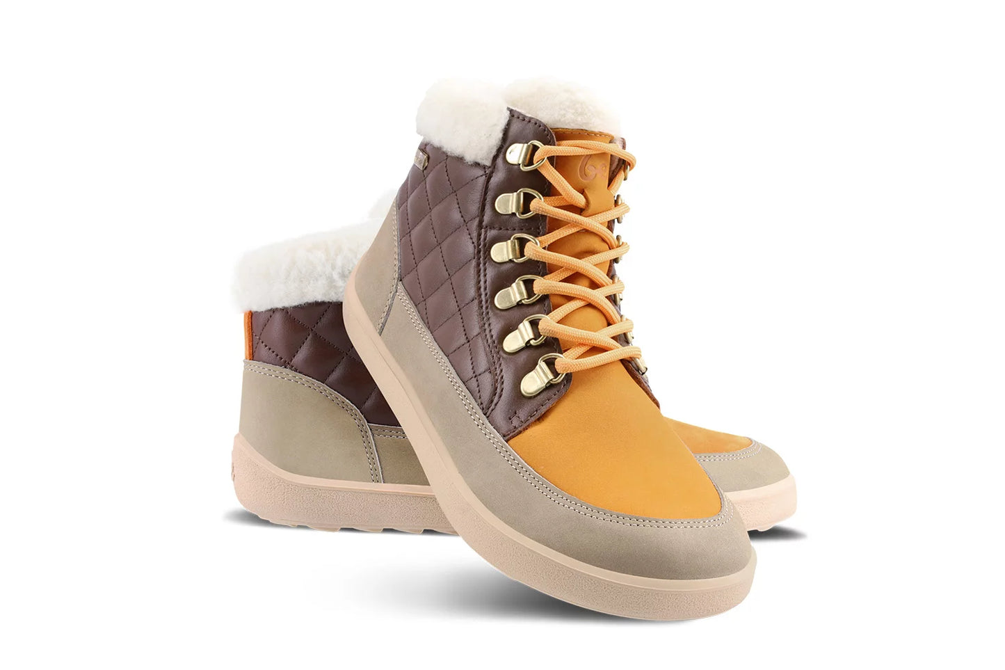 Barfußschuhe Stiefel Olivia - Taupe, Dark Brown & Orange